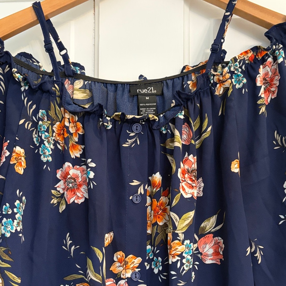 Rue21 Navy Floral Off-Shoulder Blouse with Straps Women’s Size Medium - Picture 3 of 6